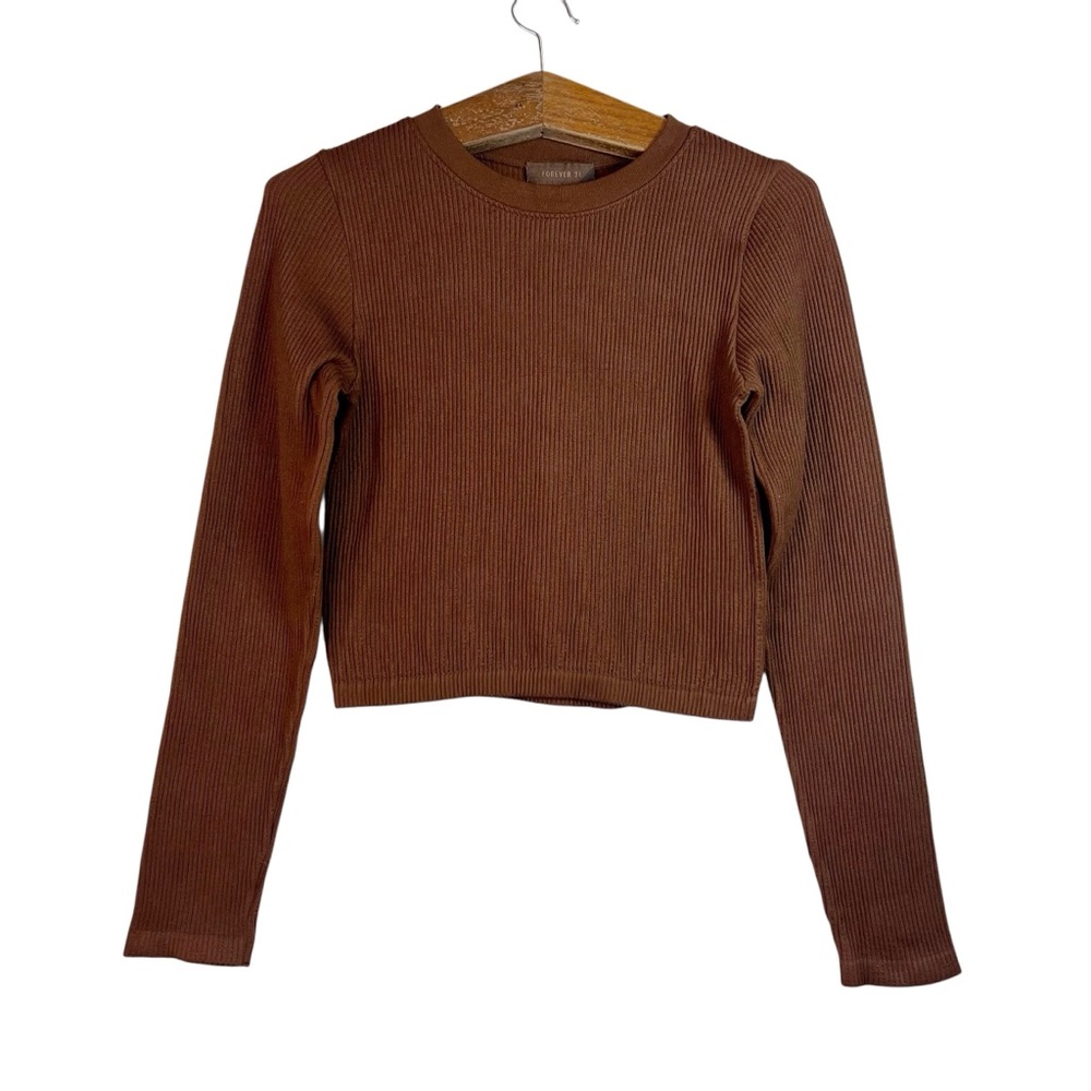 Forever 21 x Pantone Women’s Brown Ribbed Long Sleeve Athletic Shirt Crop Size L
